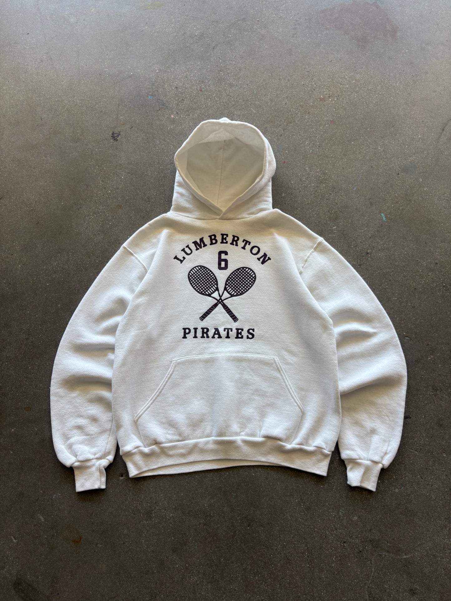 80’S WHITE “LUMBERTON TENNIS” RUSSELL HOODIE - S/M