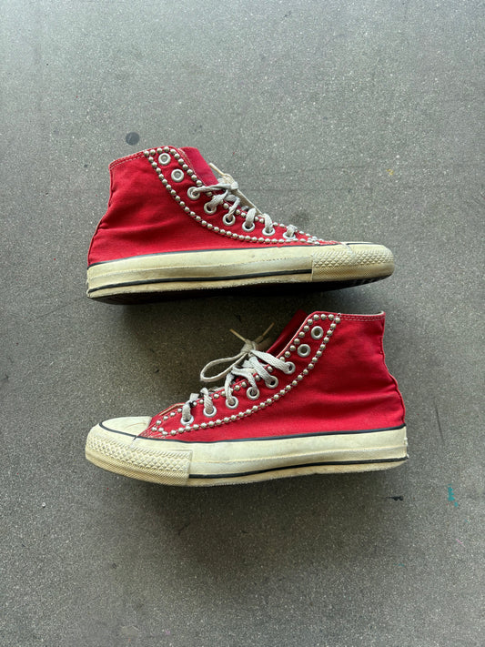 miUSA 90’S HIGH TOP STUDDED RED CONVERSE - 7.5 US MENS