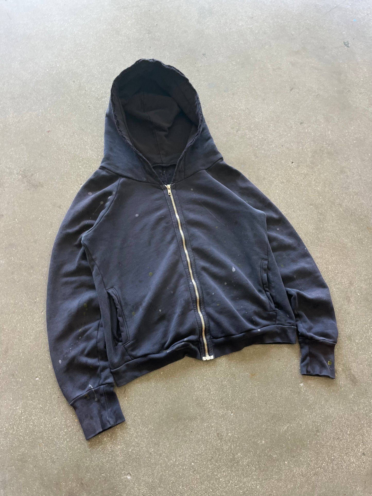 2000’S NAVY PAINT SPLATTERED ZIP UP HOODIE - M