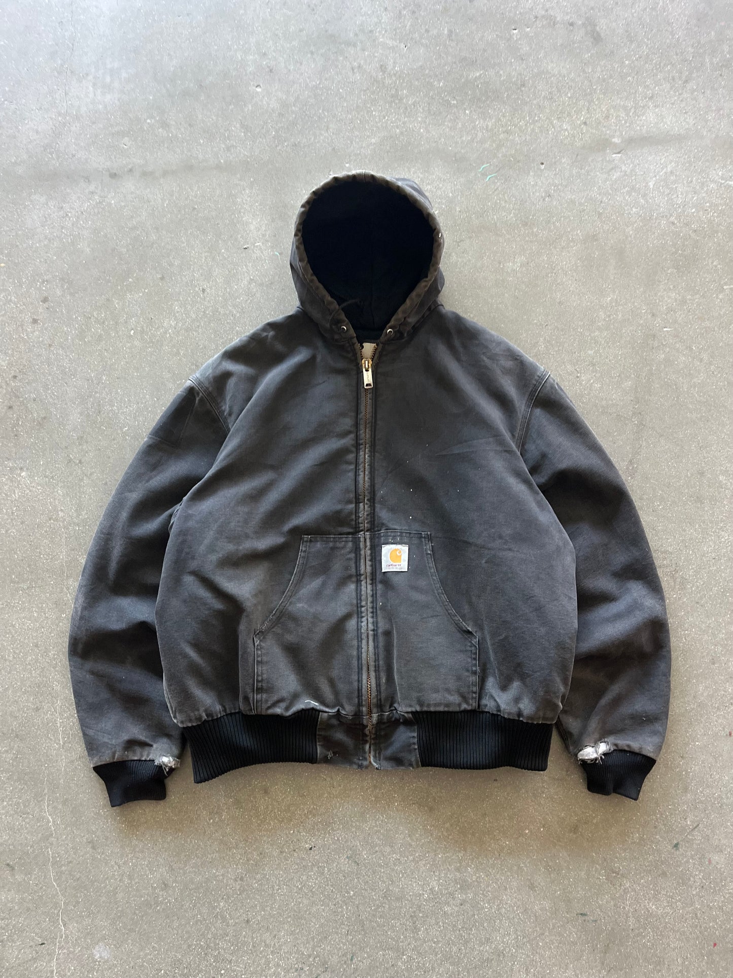 90’S FADED BLACK CARHARTT HOODED JACKET - BOXY L