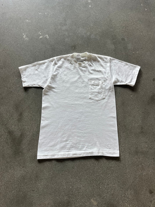 70’S WHITE SLUB SELVEDGE POCKET TEE - M