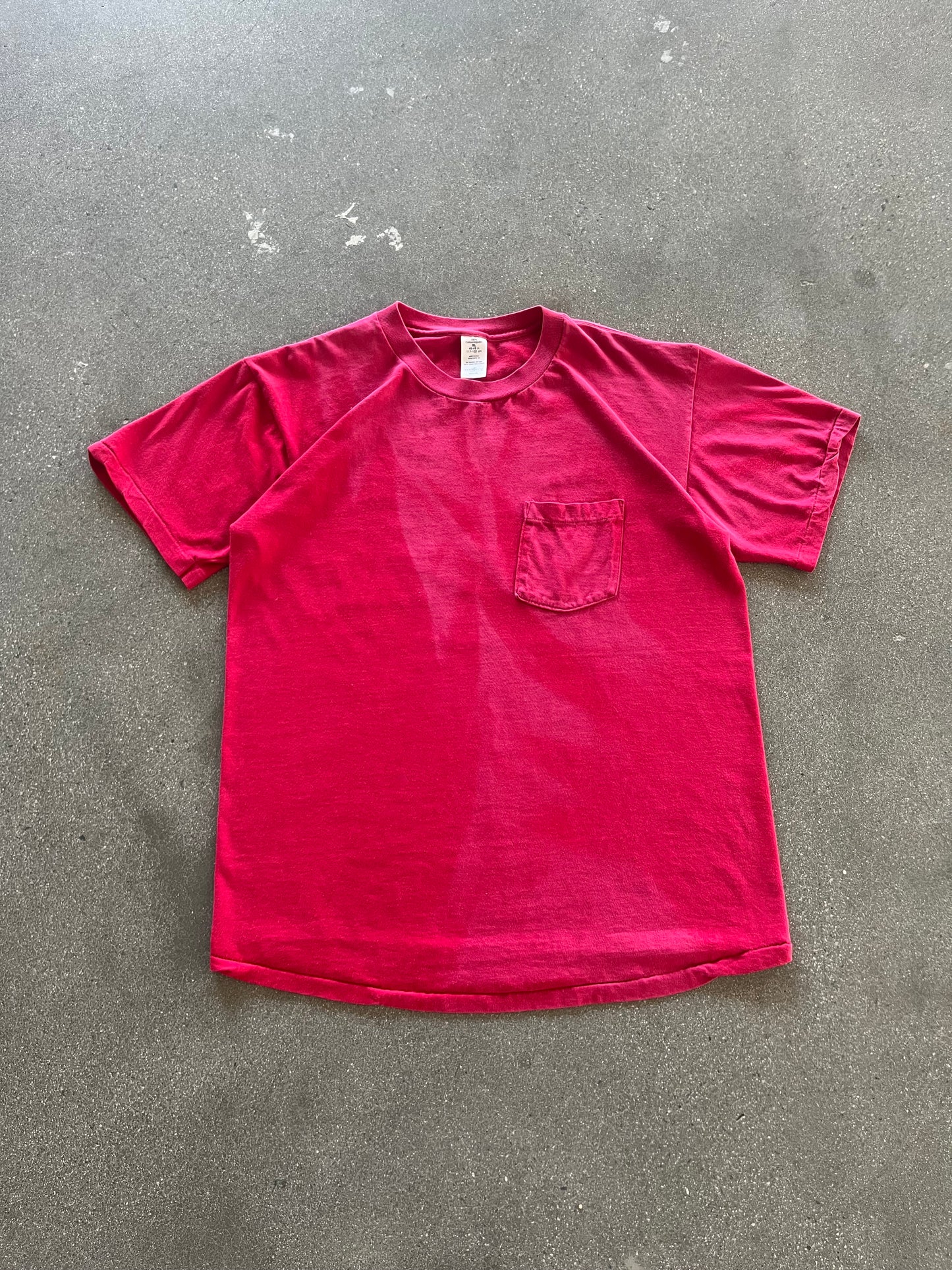 90’S SUNFADED RED SELVEDGE POCKET TEE - L