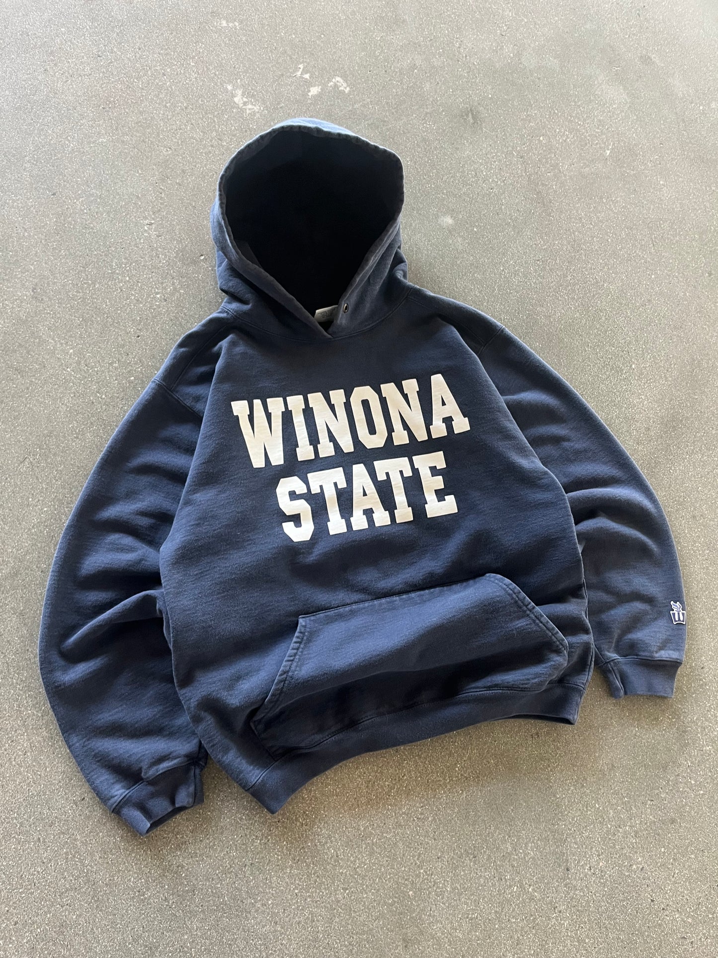 90’S NAVY BLUE “WINONA STATE” HOODIE - BOXY M