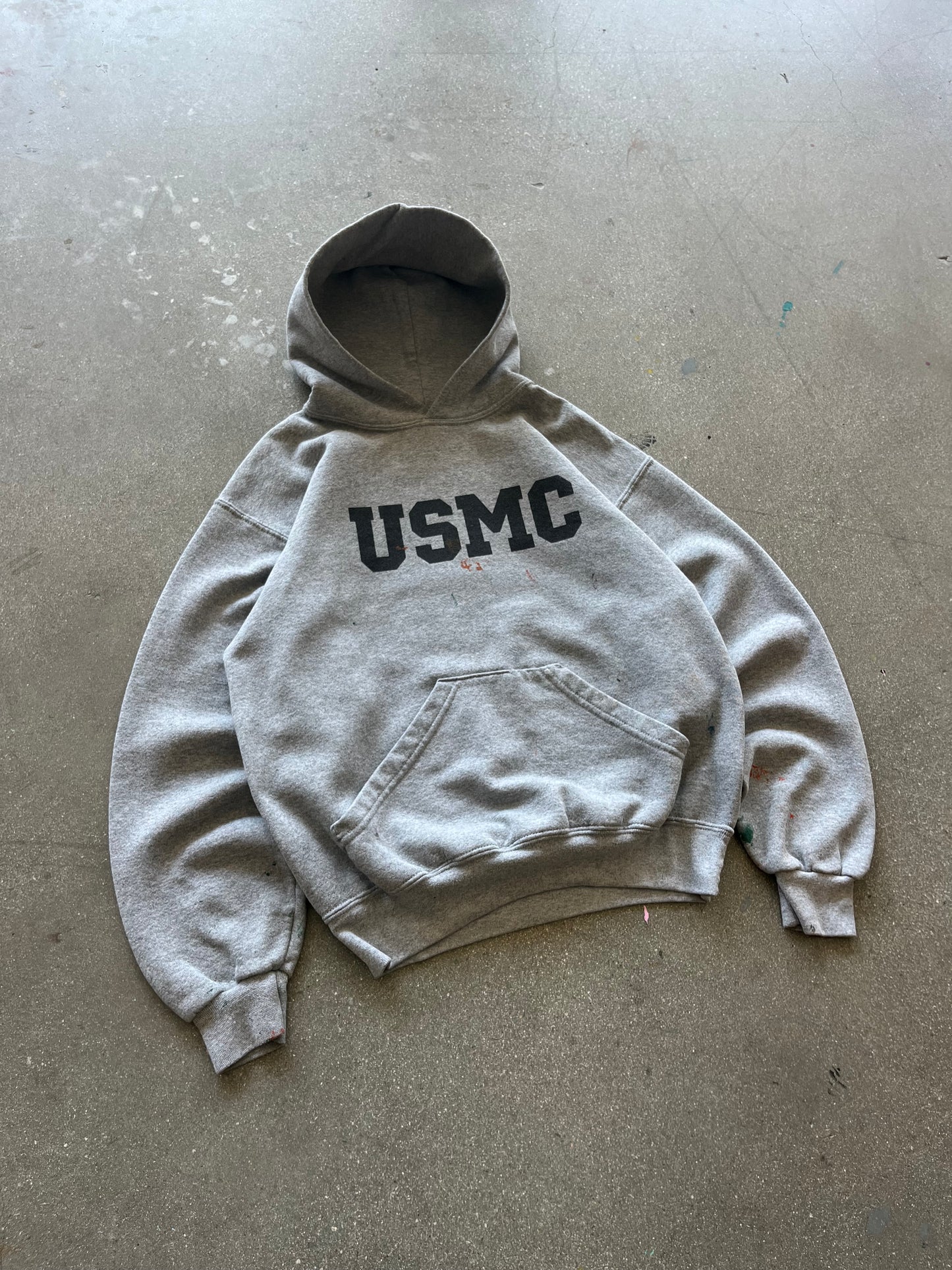 90’S PAINT SPLATTERED “USMC” HOODIE - BOXY M
