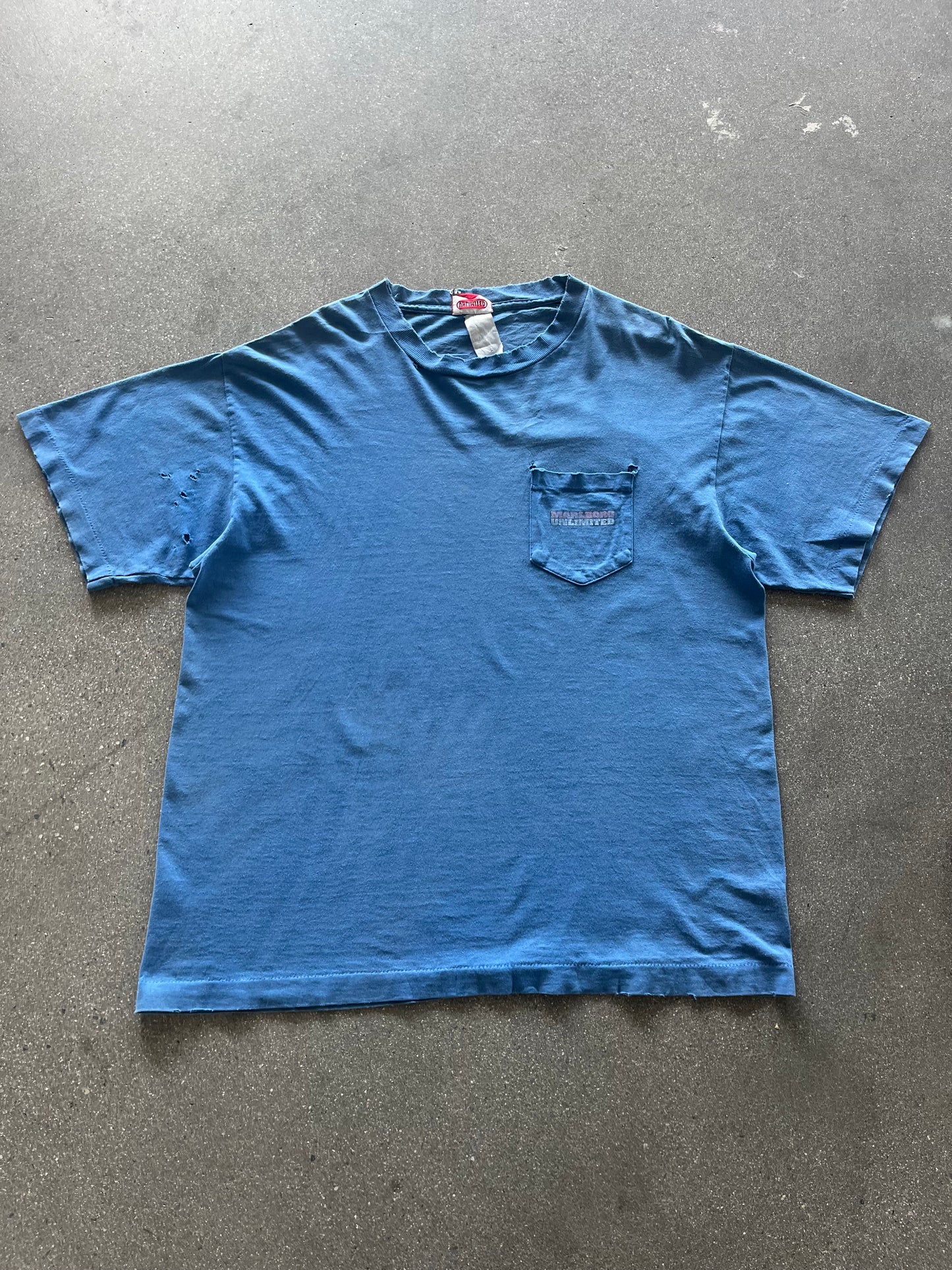 90’S DISTRESSED BLUE MARLBORO POCKET TEE - BOXY XL