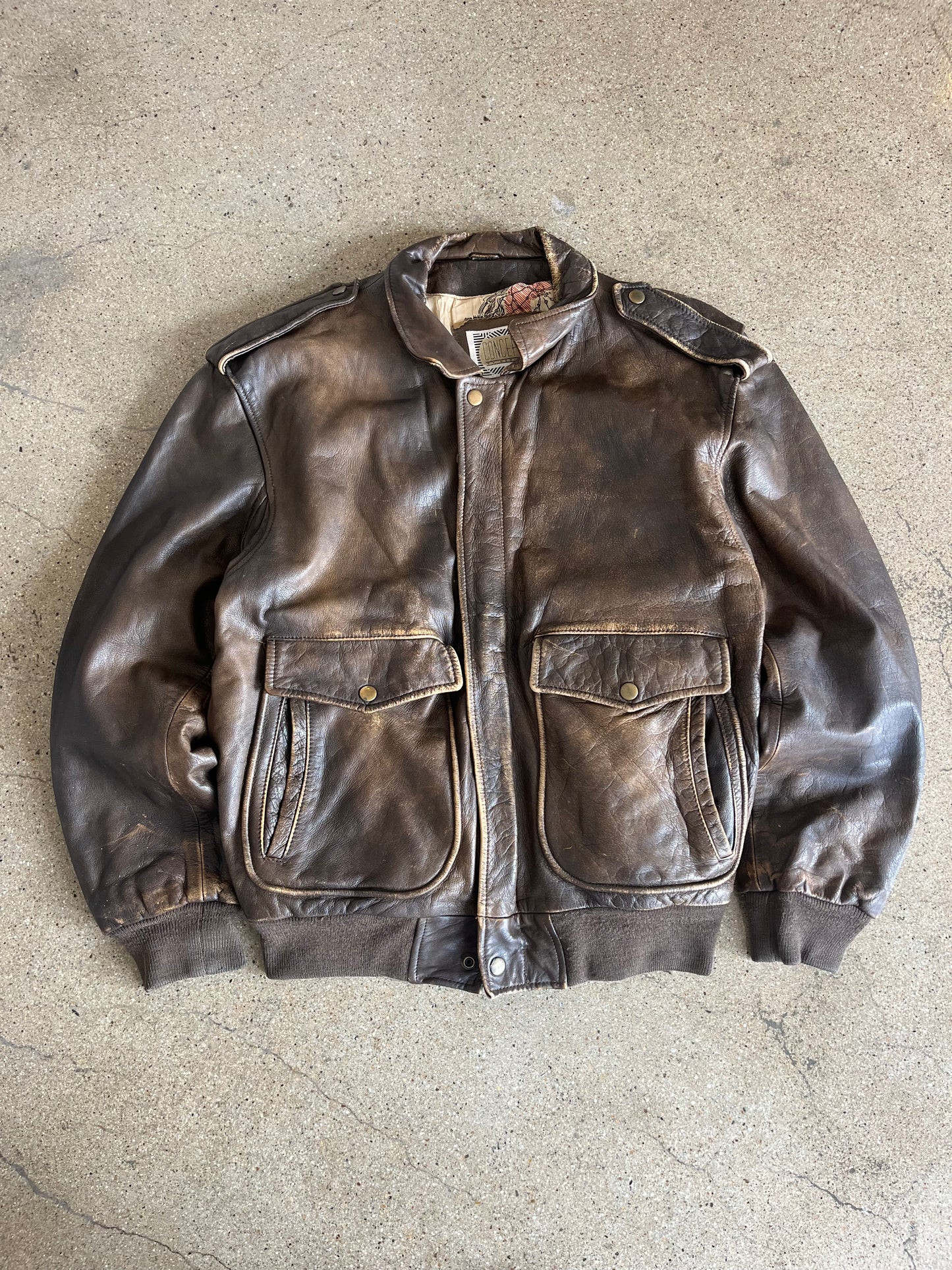 80’S BROWN LEATHER TYPE A2 FLIGHT JACKET - BOXY S/M
