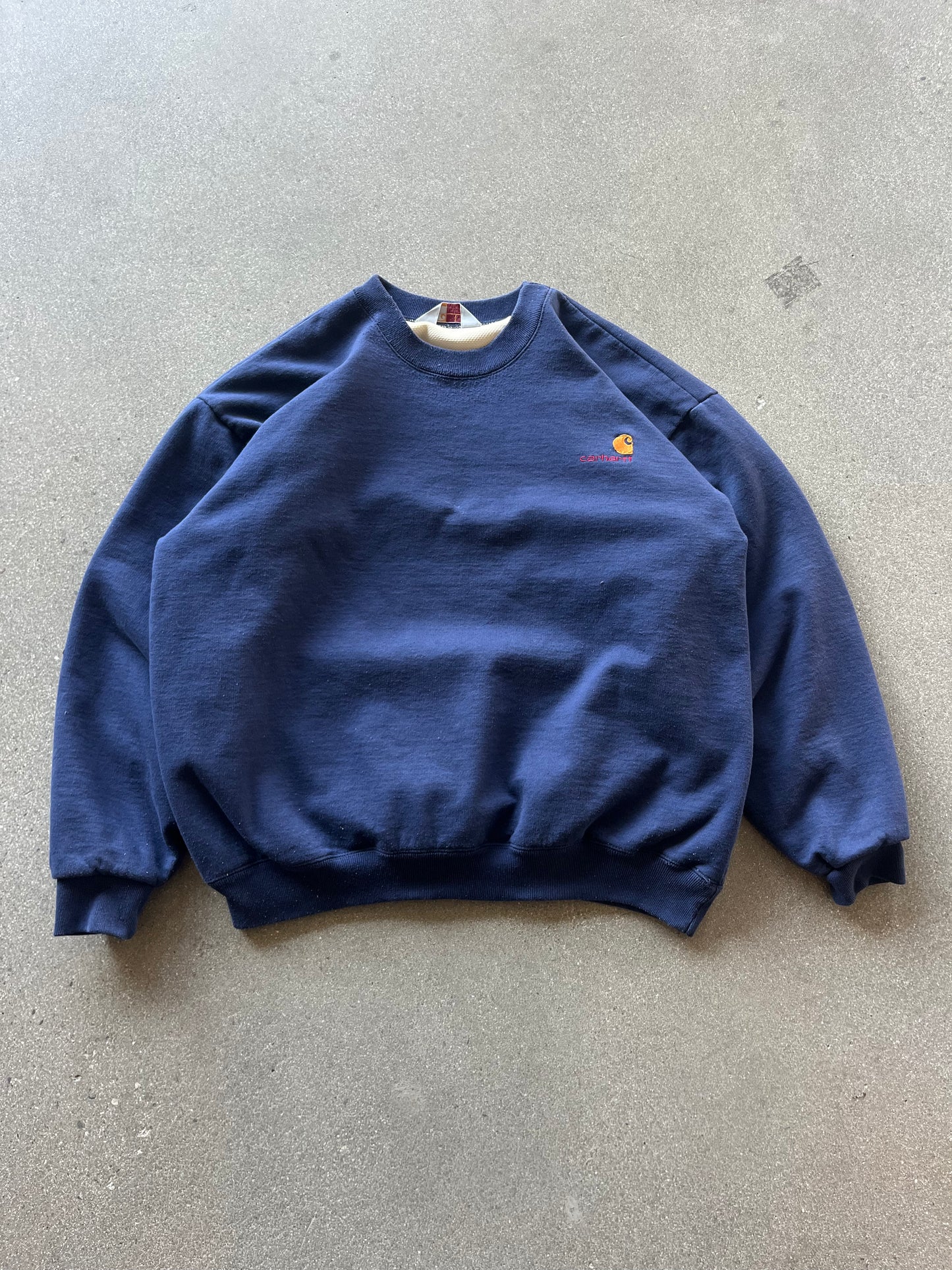 90’S NAVY THERMAL LINED CARHARTT CREWNECK - BOXY XL/XXL