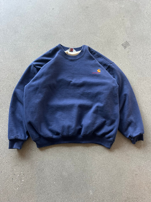 90’S NAVY THERMAL LINED CARHARTT CREWNECK - BOXY XL/XXL