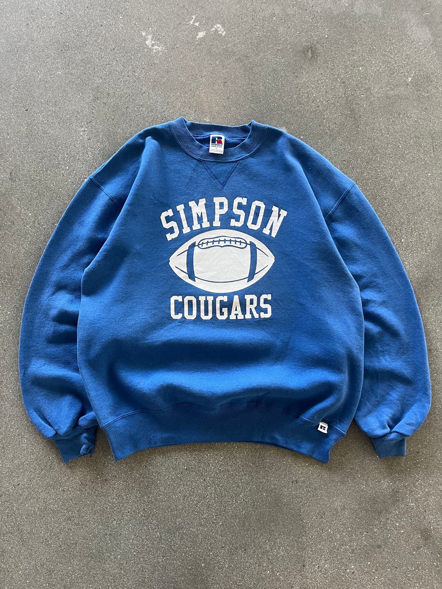 90’S PRIMARY BLUE “SIMPSON COUGARS” RUSSELL CREWNECK - BOXY L