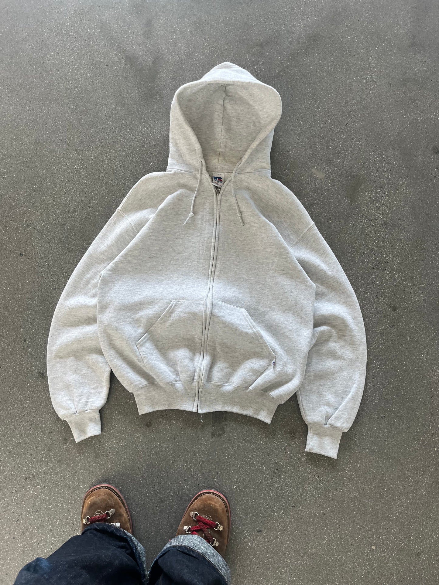 90’S HEATHER GRAY RUSSELL ZIP UP HOODIE - BOXY M