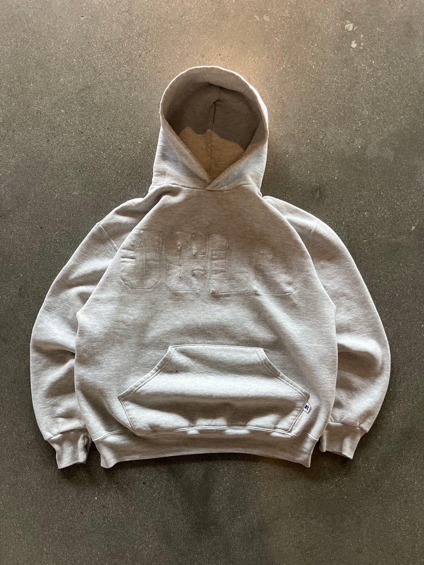 90’S HEATHER GRAY UCLA UNSTITCHED RUSSELL ATHLETIC HOODIE - BOXY L