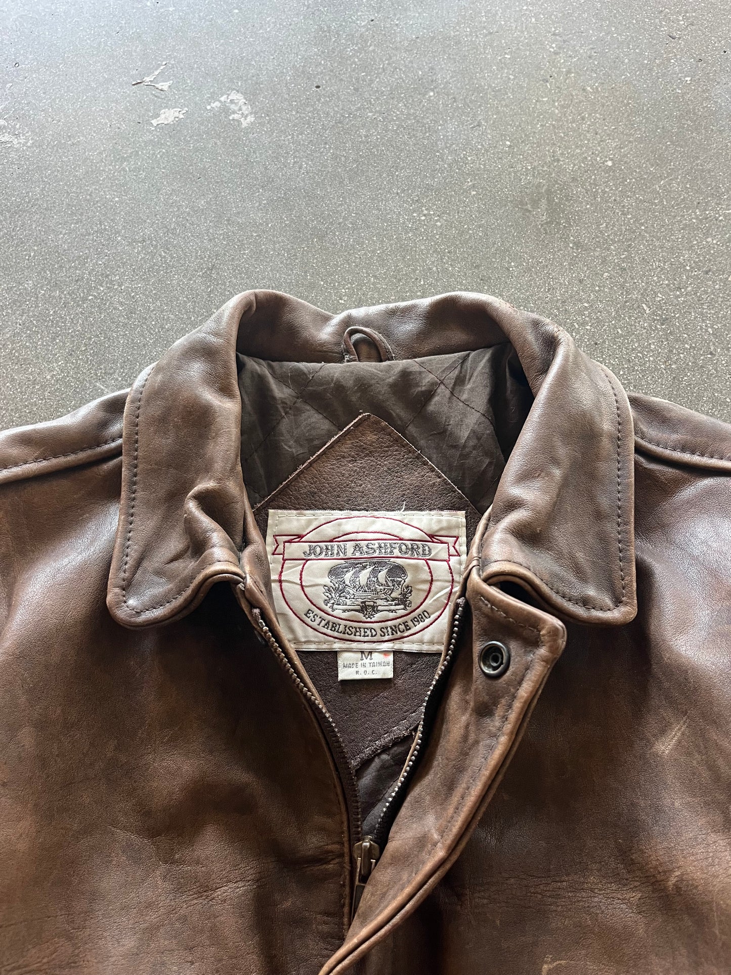 80’S TYPE A2 BROWN LEATHER FLIGHT JACKET - BOXY M