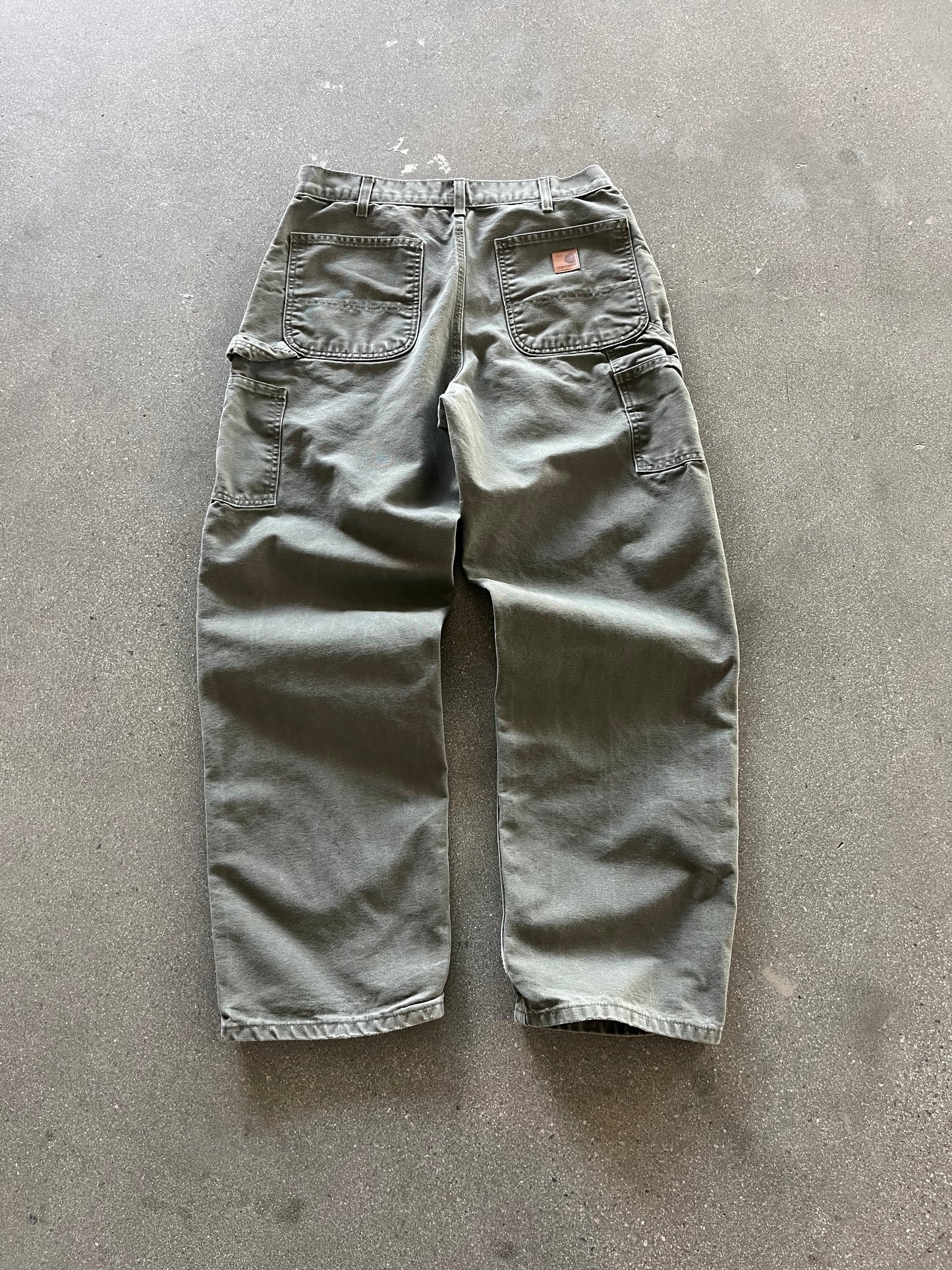 90’S FADED GREEN CARHARTT CARPENTER PANTS - 33