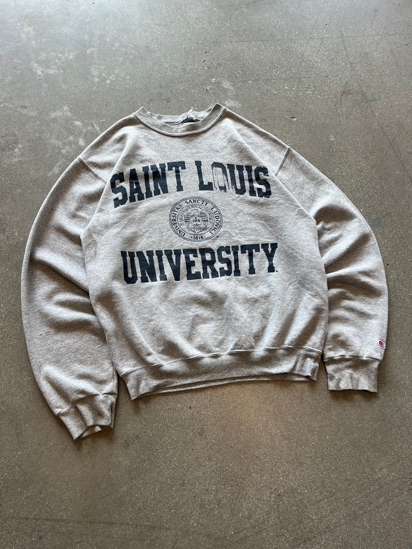 90’S HEATHER GRAY “ST. LOUIS UNIVERSITY” CREWNECK - BOXY M