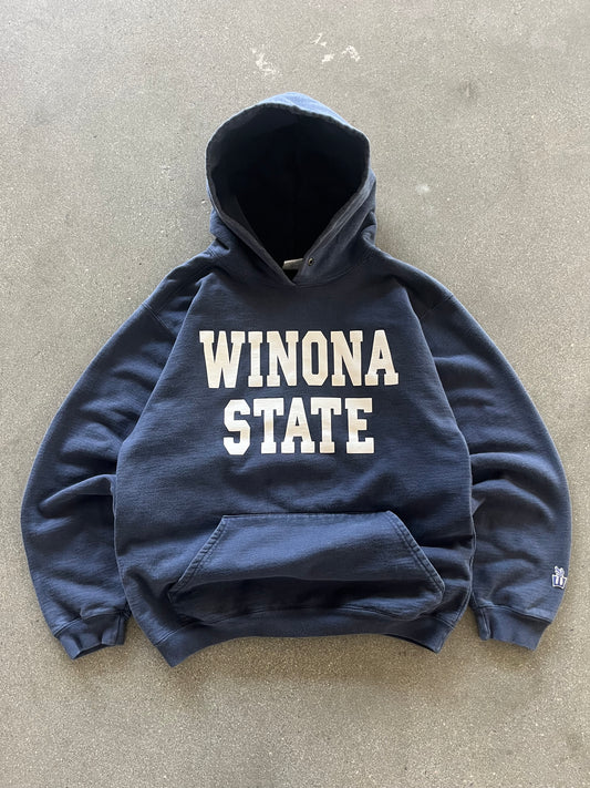 90’S NAVY BLUE “WINONA STATE” HOODIE - BOXY M