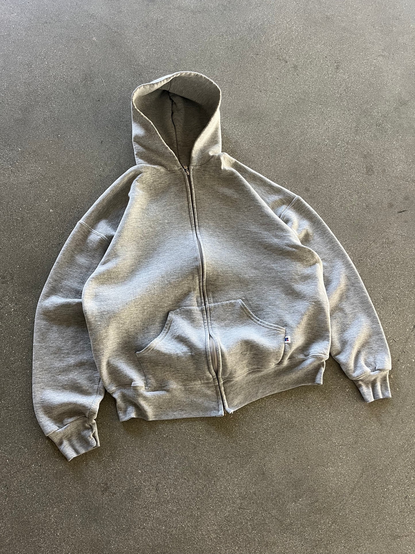 90’S GRAY RUSSELL ATHLETIC ZIP UP HOODIE - BOXY L