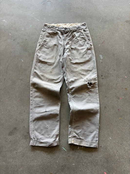 60’S UNBRANDED CEMENT THRASHED COTTON CHINOS - 30
