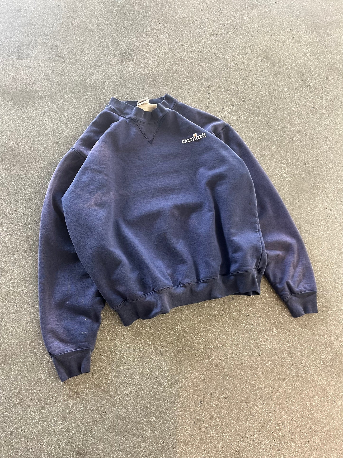 90’S SUNFADED NAVY THERMAL LINED CARHARTT CREWNECK - BOXY L