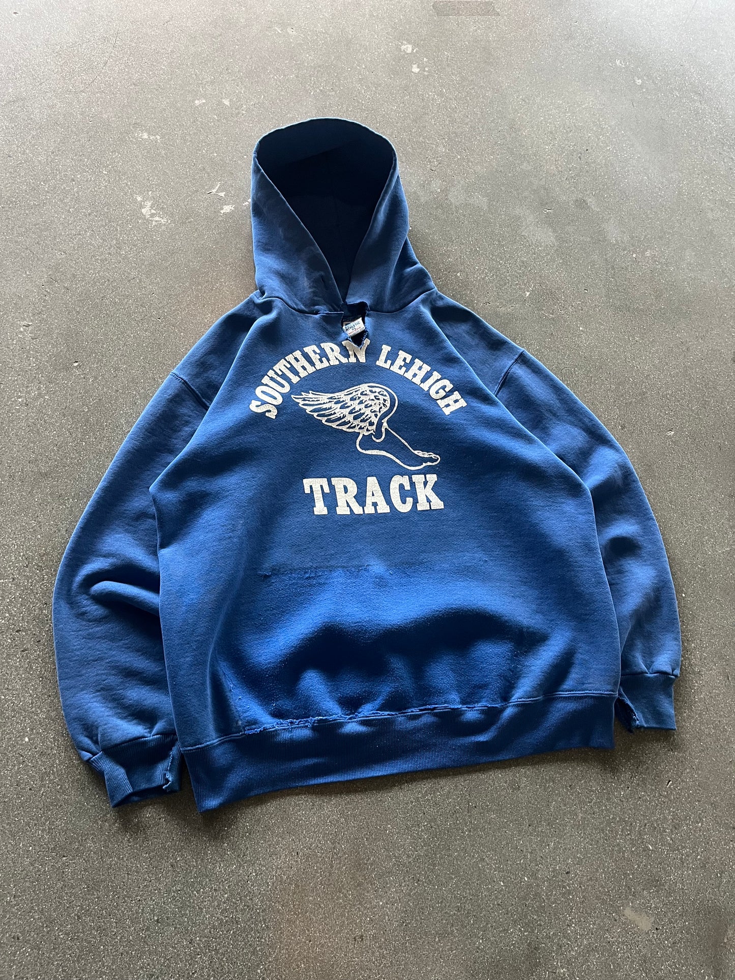 90’S PRIMARY BLUE “LEHIGH TRACK” RUSSELL HOODIE - BOXY L