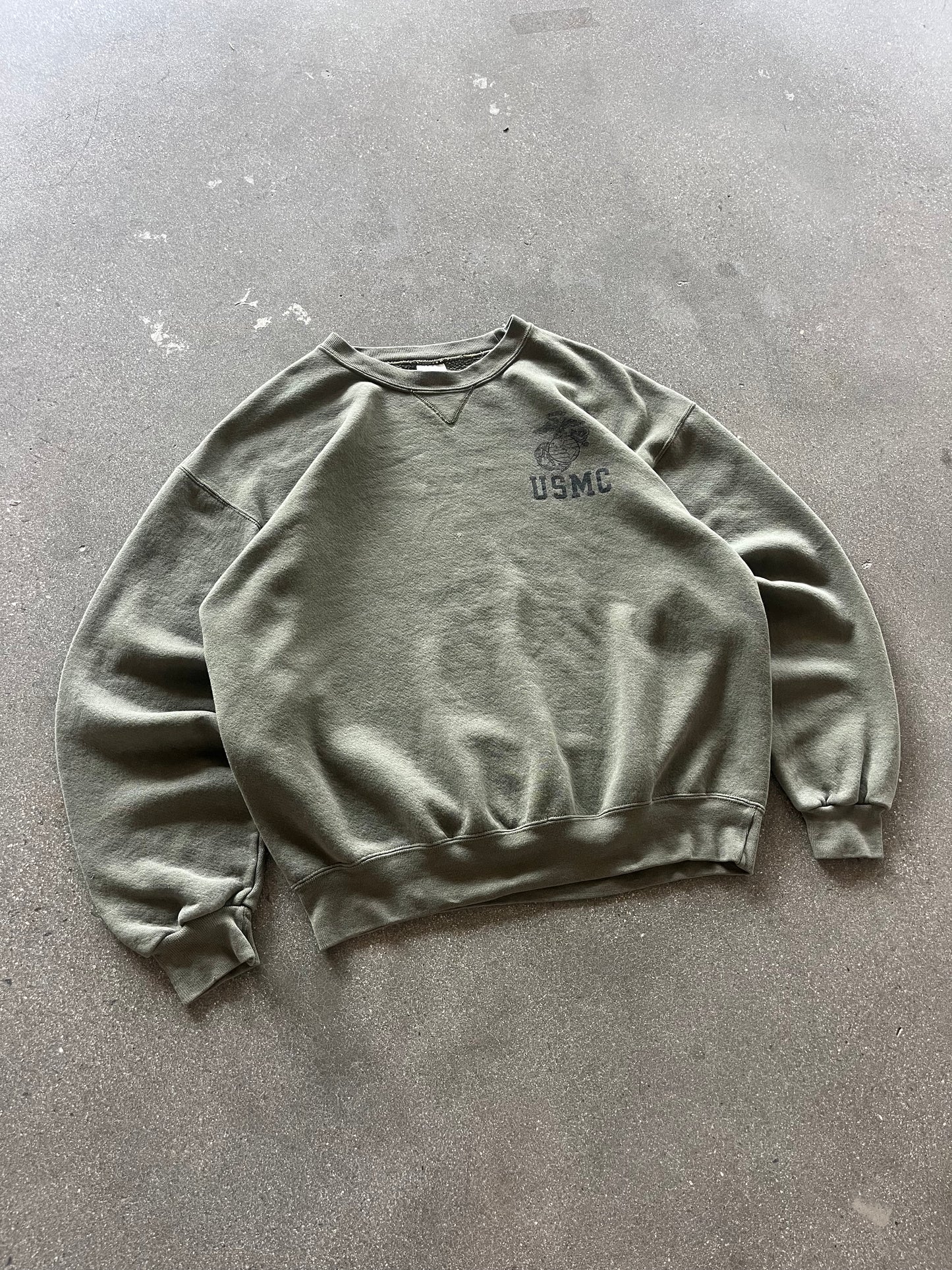 90’S OLIVE “USMC” CREWNECK - BOXY L