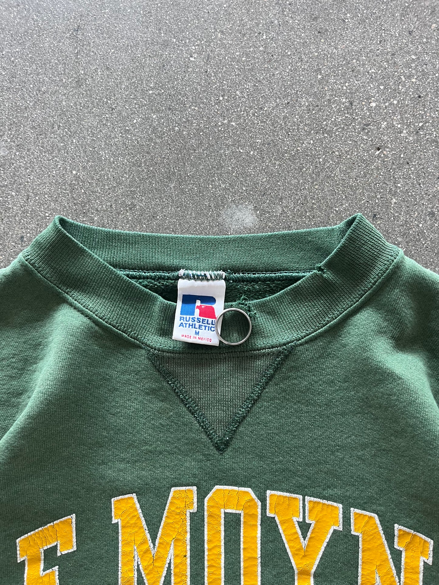 90’S FADED FOREST GREEN “LE MOYNE” RUSSELL CREWNECK - BOXY M
