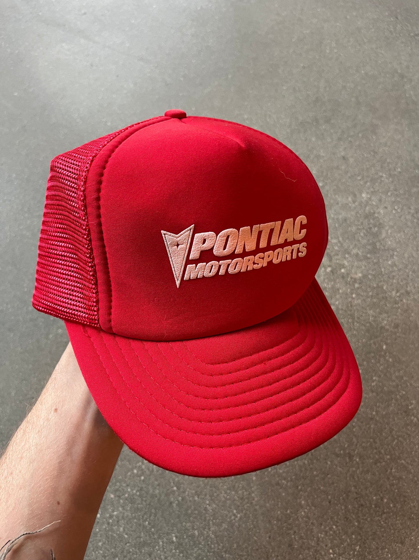 90’S RED “PONTIAC MOTORSPORTS” TRUCKER - ONE SIZE