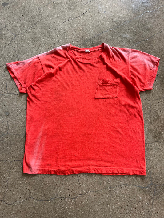70’S SUNFADED CORAL POCKET TEE - BOXY L