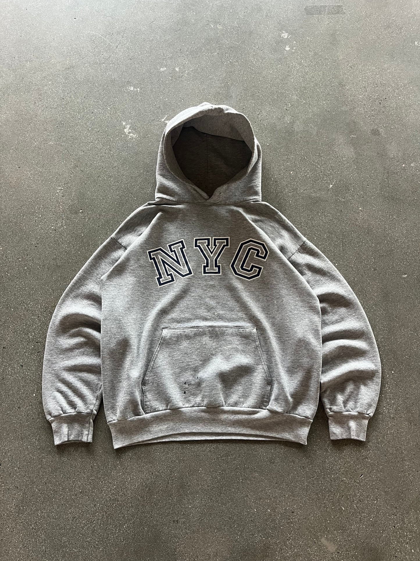 90’S HEATHER GRAY “NYC” HOODIE - BOXY S/M