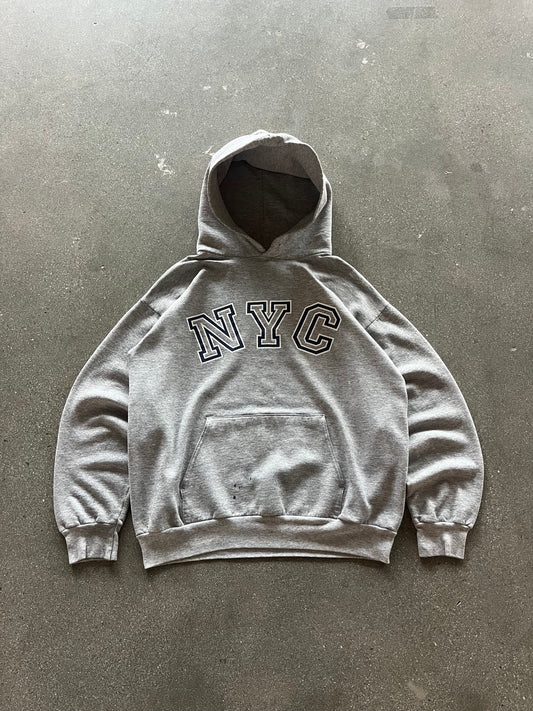 90’S HEATHER GRAY “NYC” HOODIE - BOXY S/M