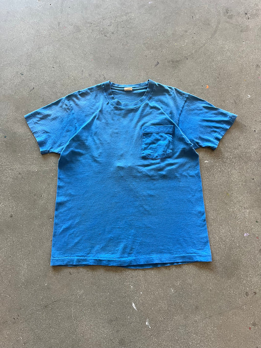 90’S FADED BLUE “POLAN’S GARAGE” POCKET TEE - M
