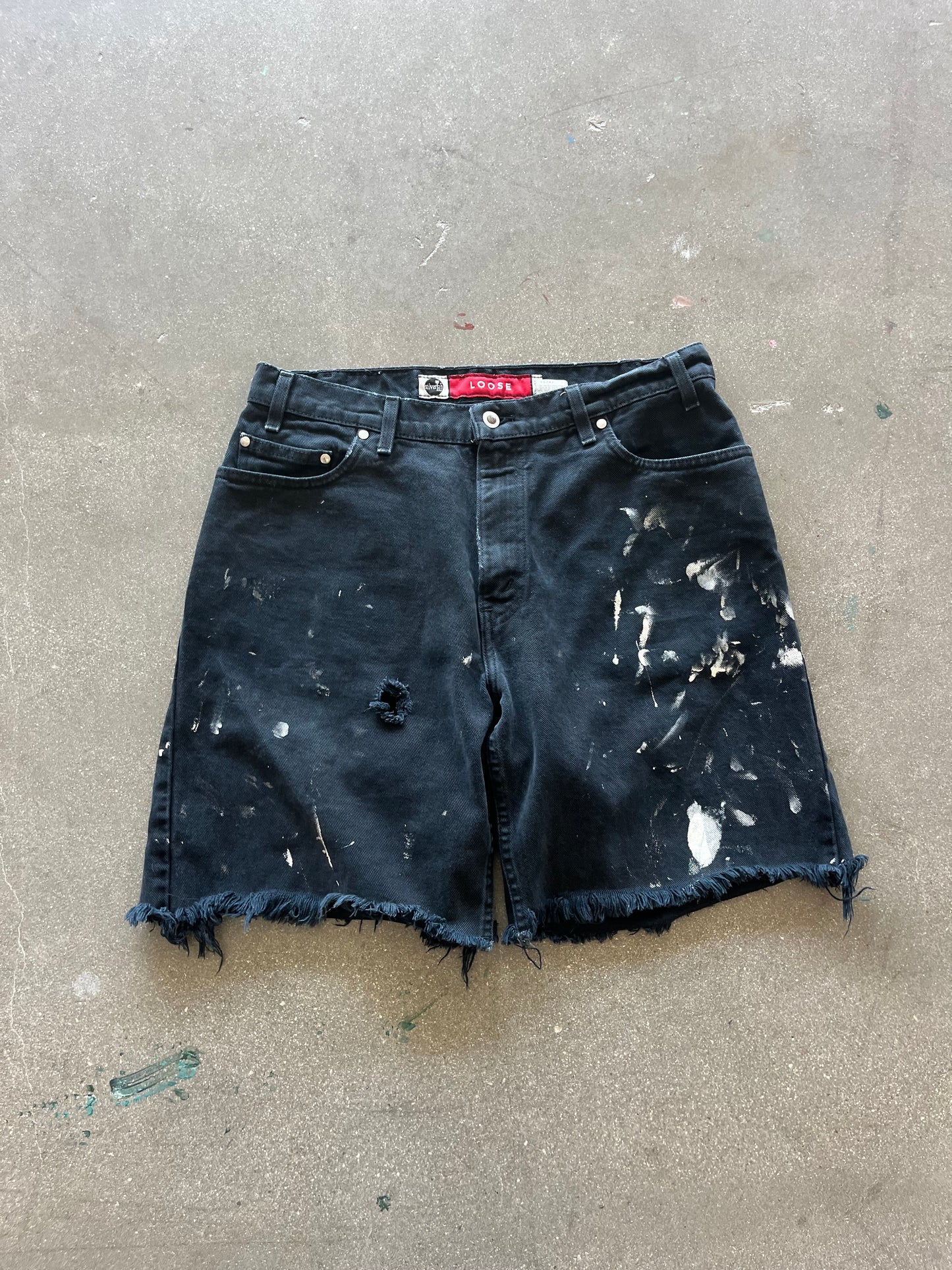 90’S BLACK PAINT SPLATTER SILVERTAB CUTOFF JORTS - 33