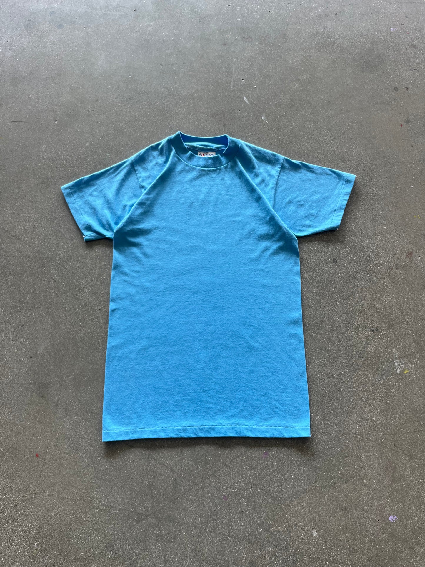 80’S BABY BLUE HANES BLANK TEE - S
