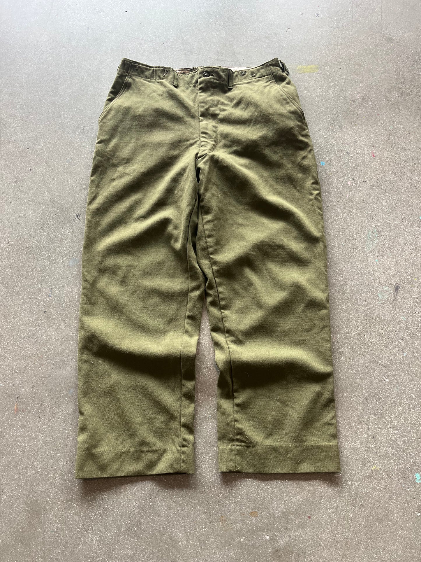 70’S FOREST GREEN WOOL ARMY PANTS - L