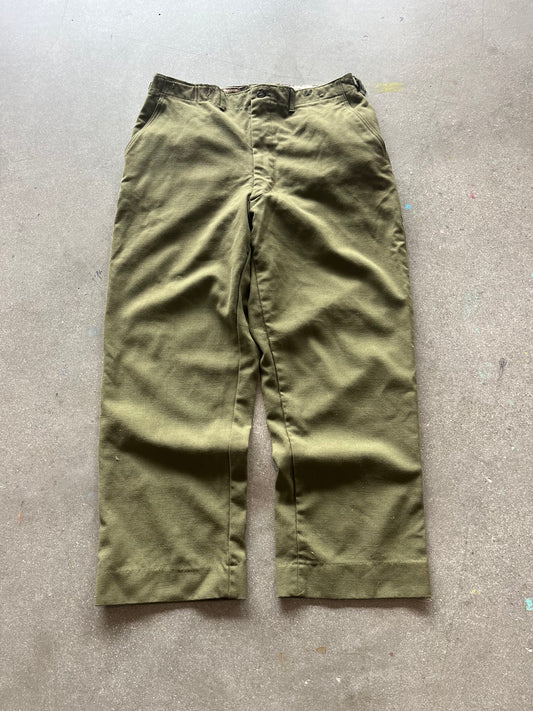 70’S FOREST GREEN WOOL ARMY PANTS - L