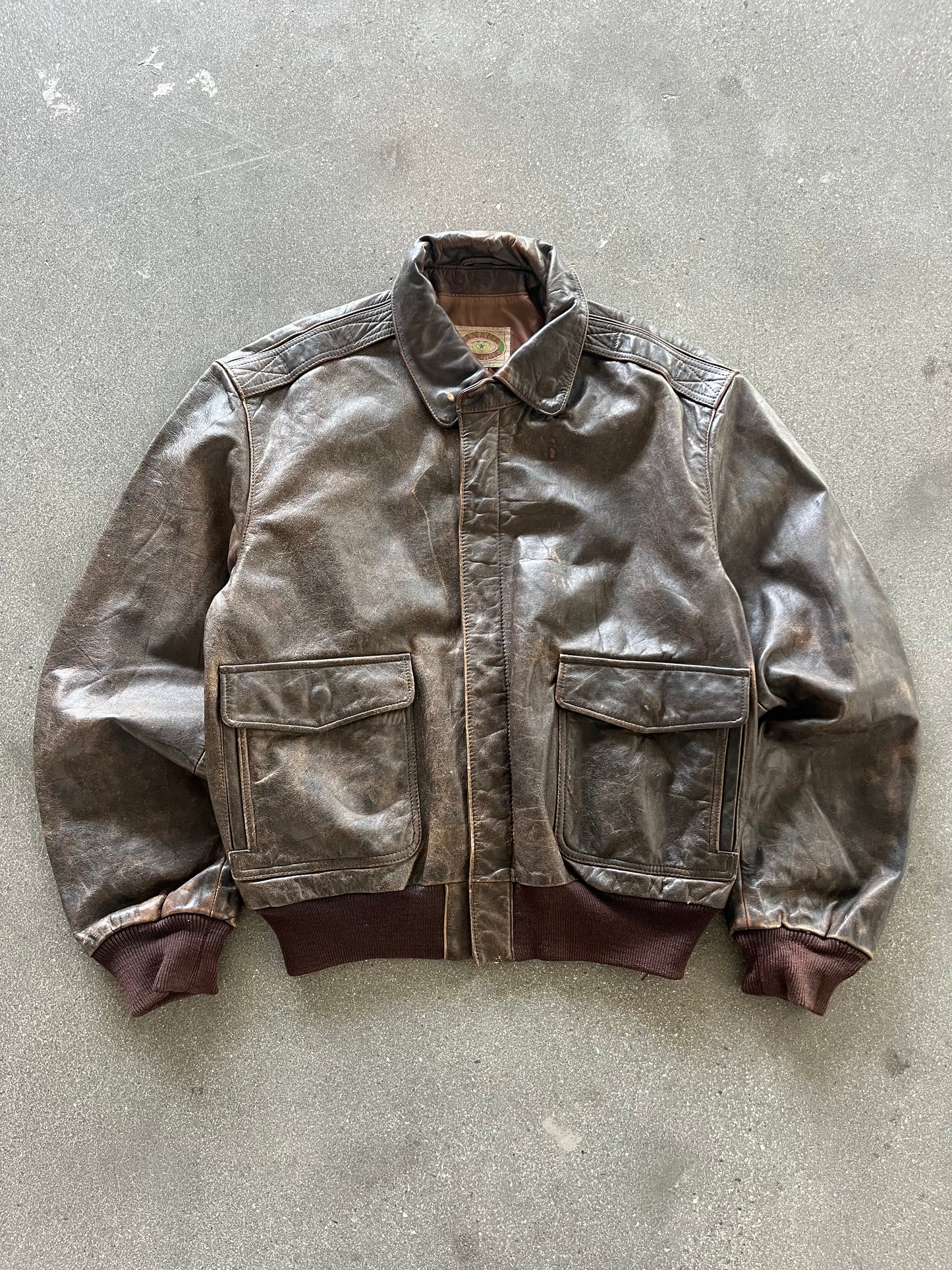 80’S BANANA REPUBLIC BROWN LEATHER FLIGHT JACKET - BOXY M/L