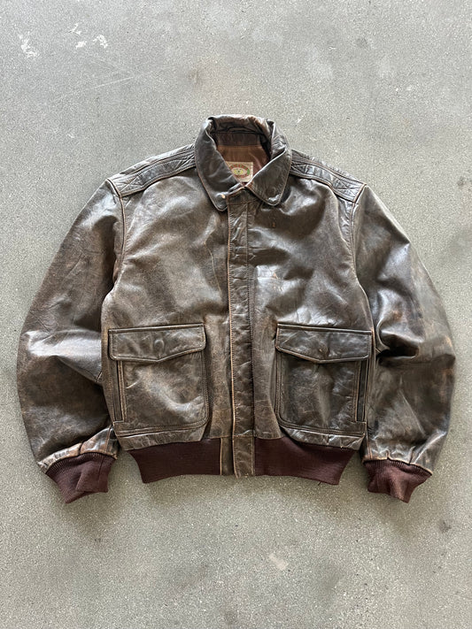 80’S BANANA REPUBLIC BROWN LEATHER FLIGHT JACKET - BOXY M/L