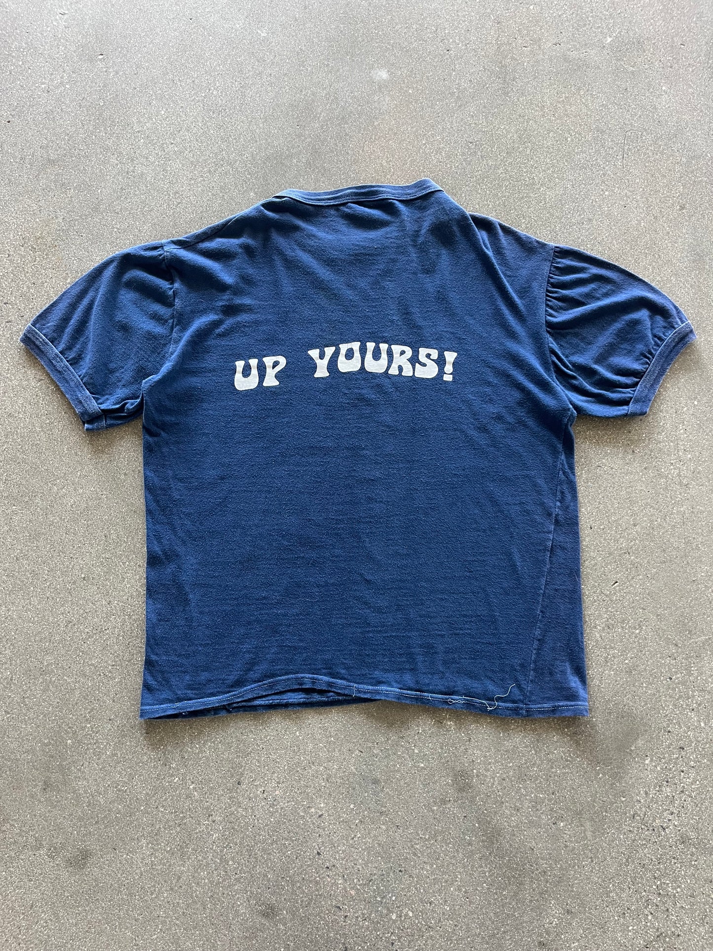 80’S NAVY BLUE “UP YOURS!” RINGER - L