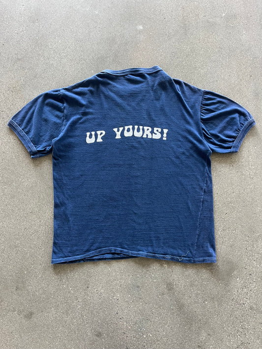 80’S NAVY BLUE “UP YOURS!” RINGER - L