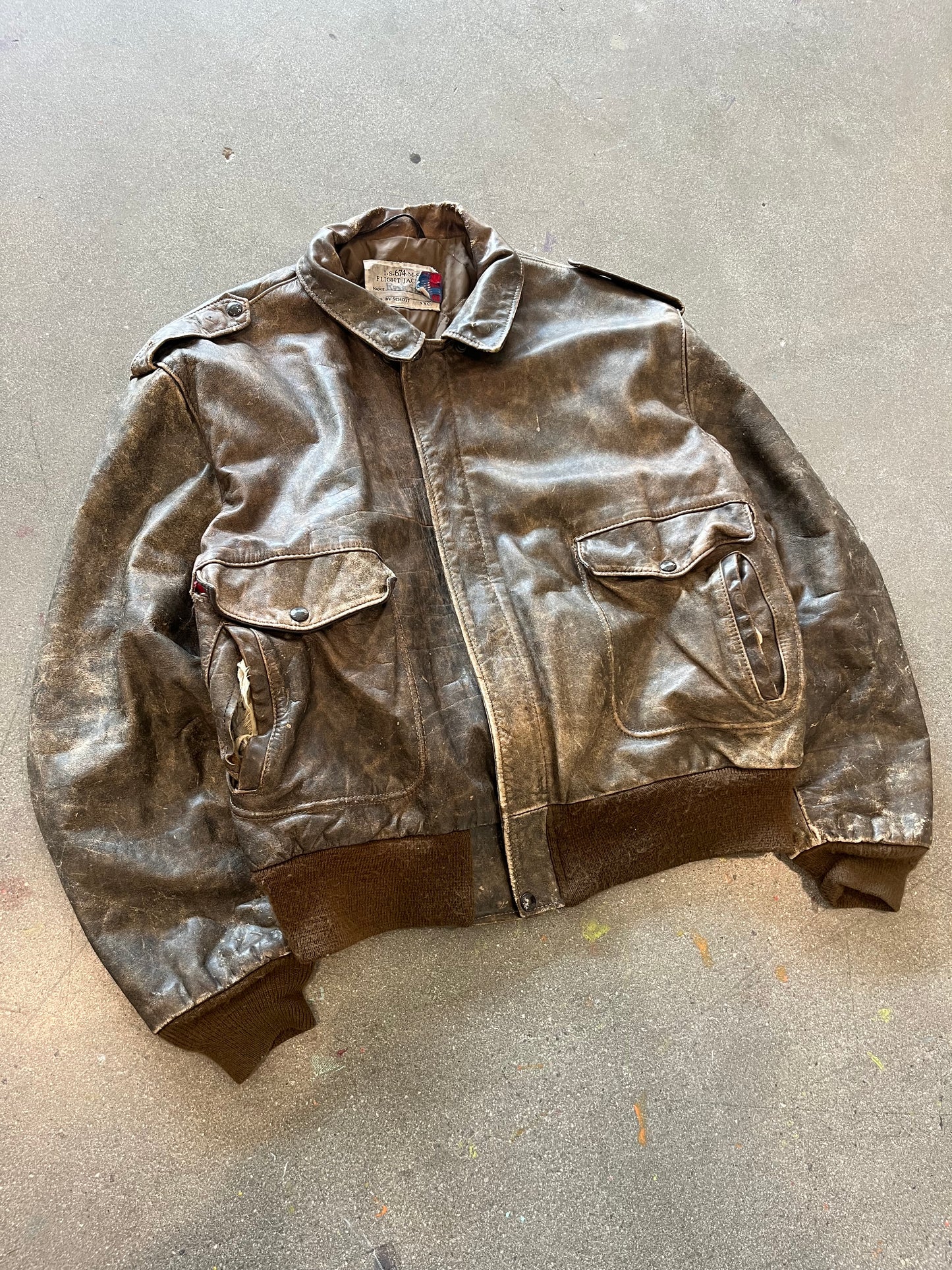 80’S BROWN LEATHER TYPE A-2 FLIGHT JACKET - BOXY XL