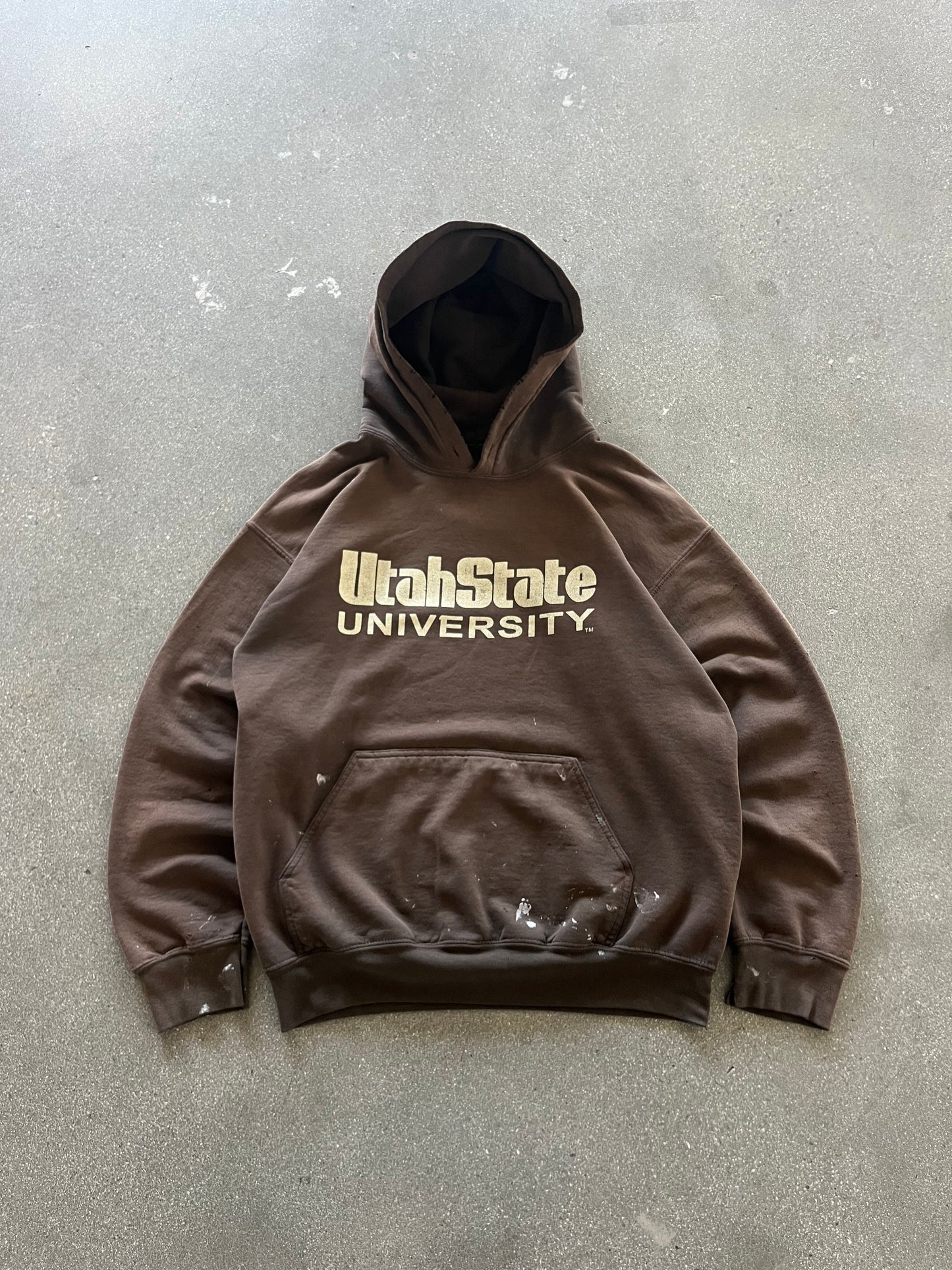 90’S PAINT SPLATTERED “UTAH ST.” HOODIE - BOXY M/L