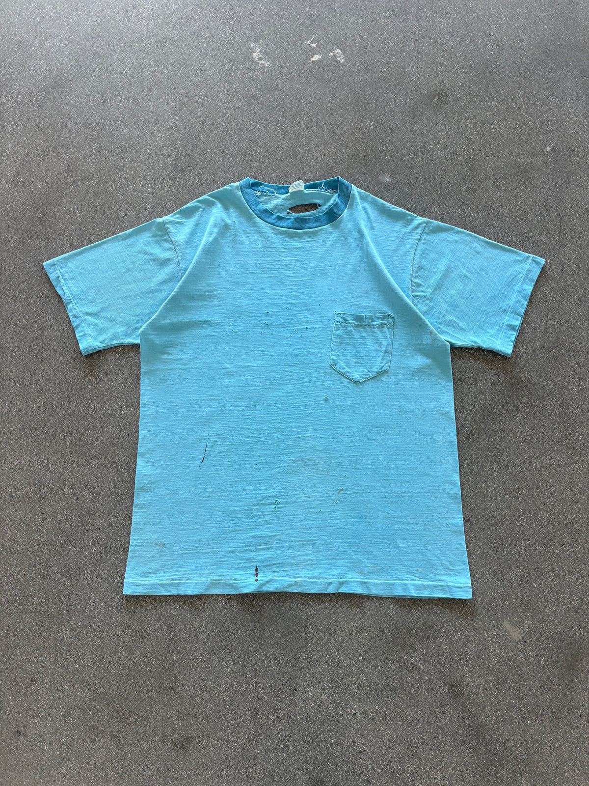 70'S THRASHED TOWNCRAFT BABY BLUE POCKET TEE - L/XL