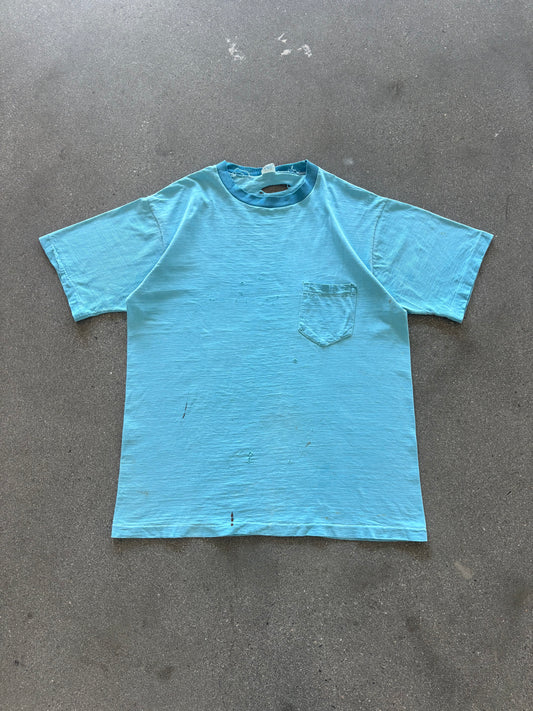 70'S THRASHED TOWNCRAFT BABY BLUE POCKET TEE - L/XL