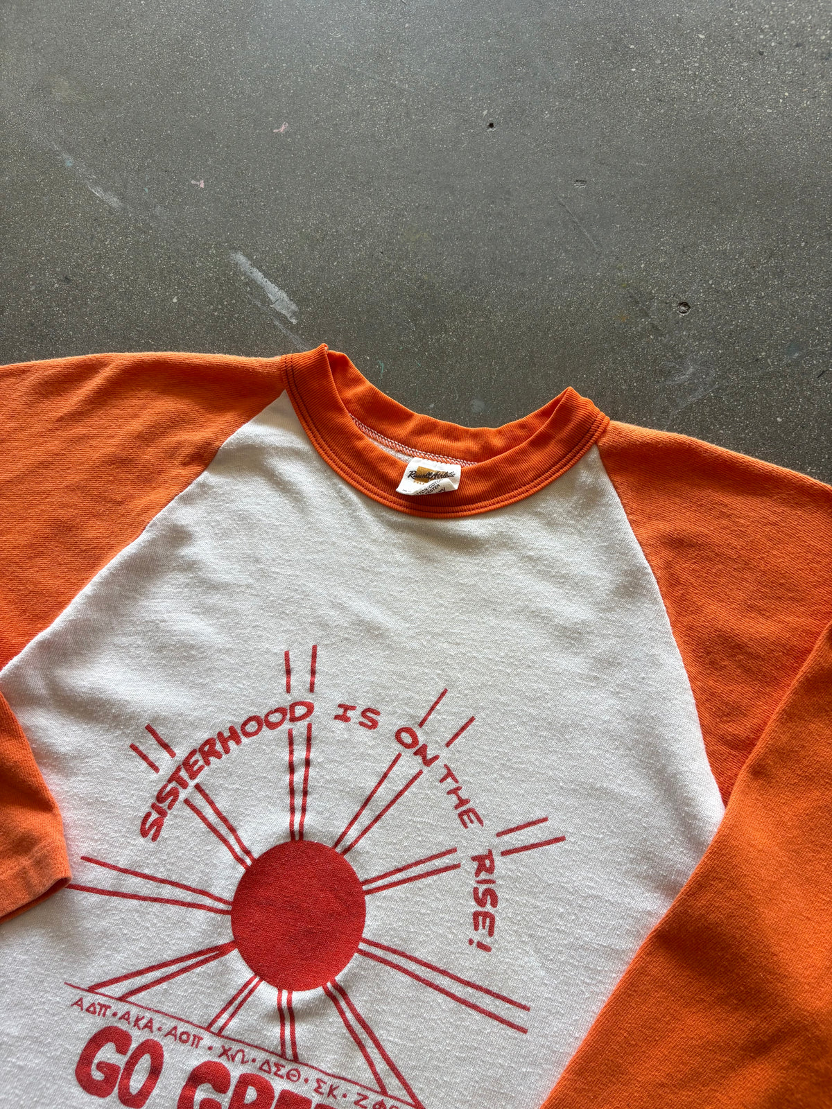 70'S RUSSELL "GO GREEK" 3/4 BASEBALL TEE - M