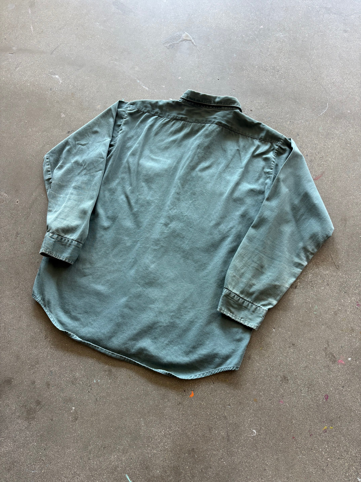 80'S SUNFADED MOSS GREEN COTTON BUTTON UP - M/L