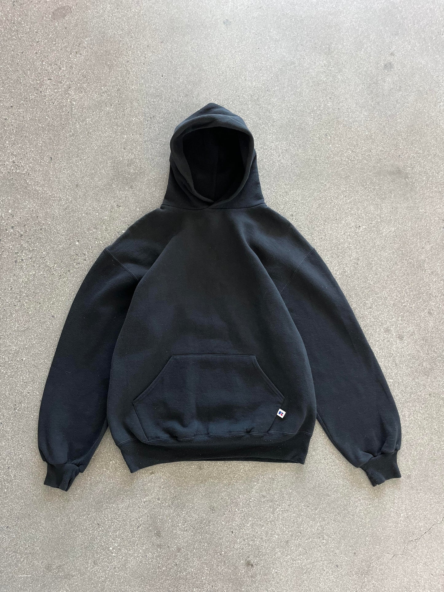 90'S FADED BLACK RUSSELL ATHLETIC HOODIE - BOXY L