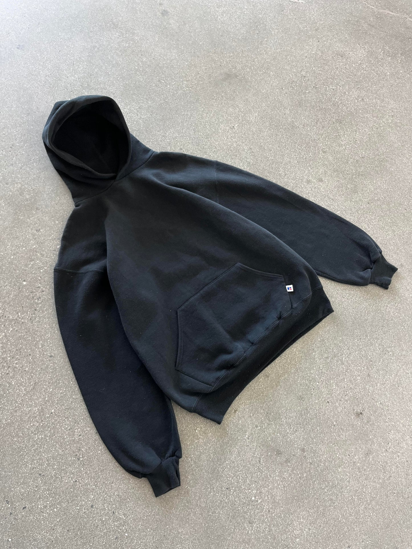 90'S FADED BLACK RUSSELL ATHLETIC HOODIE - BOXY L