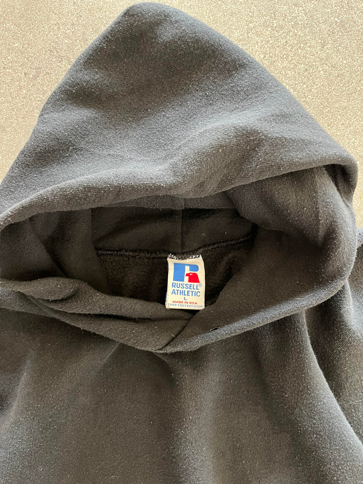 90'S FADED BLACK RUSSELL ATHLETIC HOODIE - BOXY L